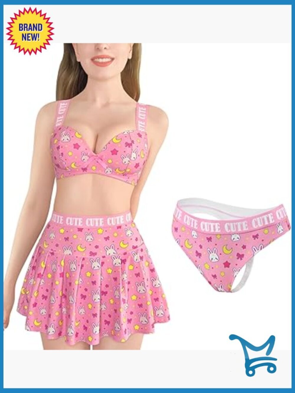 High Waisted Mini Skirt Bralette Panty 3-Piece Lingerie Set Plus Size